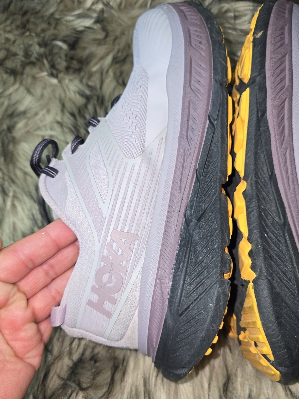 Hoka One One Lavender Running Shoes with Yellow Accents - Picture 6 of 12